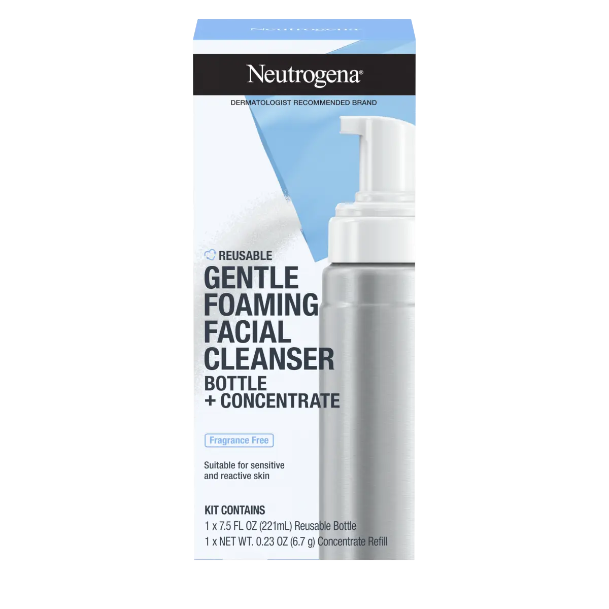Neutrogena® Reusable Gentle Foaming Facial Cleanser Starter Kit, 1 Reusable Pump Bottle & 1 Refill Pack, 7.5 Fl. Oz